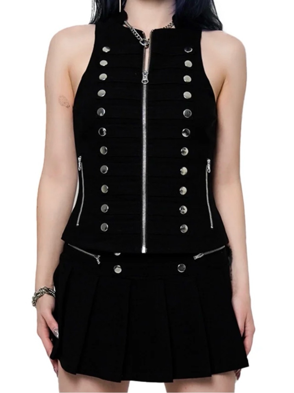 Forest Ink Drumline Black Military-Style Zip Vest Top With Pockets LNWOT